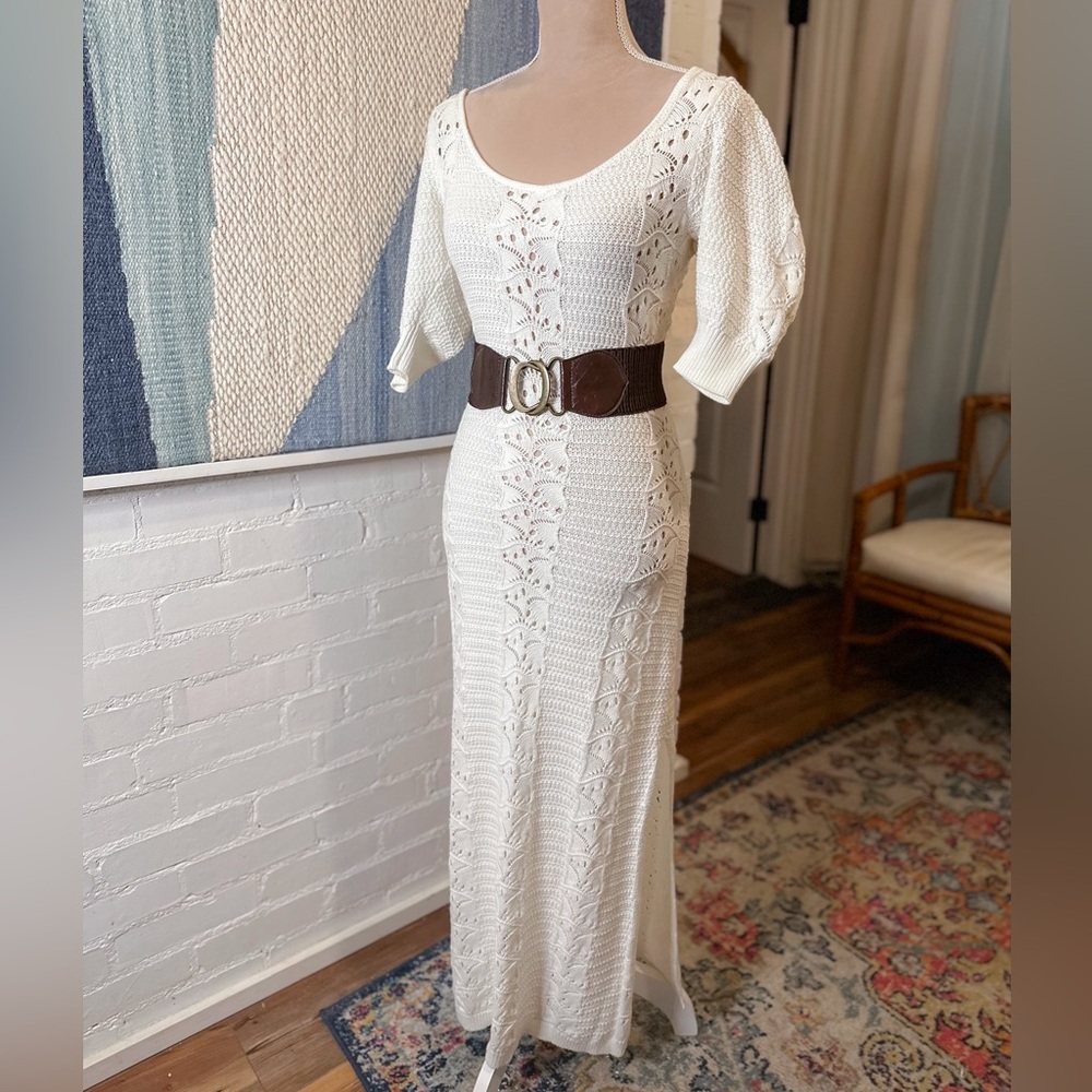 Kivari Cream Crochet Maxi Dress with Scoop Neck